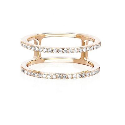 Anillos apilables de doble fila blanco CZ Oro 18K Revestido Real 925 Plata Esterlina Cristal cúbico de zircón Joyería