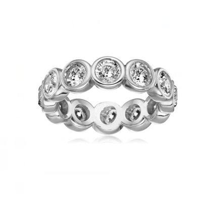 CLASSIC Ins 18K Revestimiento de bisel dorado CZ Eternity Band 925 Anillos de plata esterlina