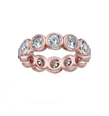 CLASSIC Ins 18K Revestimiento de bisel dorado CZ Eternity Band 925 Anillos de plata esterlina