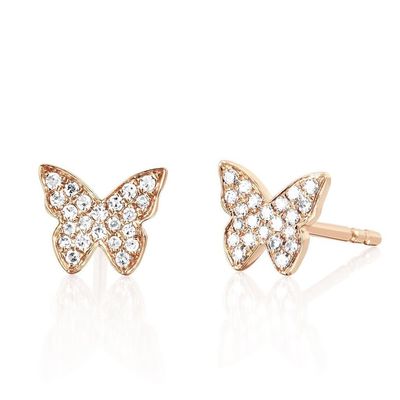 Los pendientes de oro de mariposa de 18K hechos a mano con el marco blanco y el zircón
