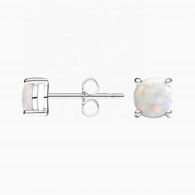 18K Oro 6MM Solitaire Opal Stud Los aretes para mujeres y niñas Joyería fina
