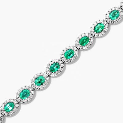 5.7 mm de ancho Circón Brazalete de tenis Oval Esmeralda Blanco 14K Oro Brazalete Mujeres