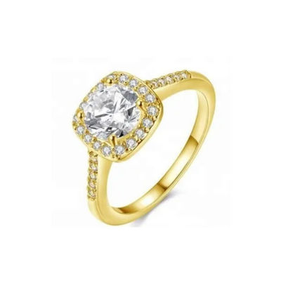 Diamante 18K anillos dorados Tamaño 5 - Tamaño 10 Anillo de compromiso femenino