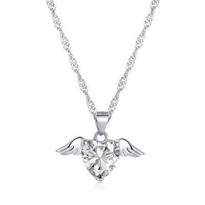 S925 Plata Esterlina Alas de Amor Collar Mujeres Corazón Circón Clavícula Cadena Joyería