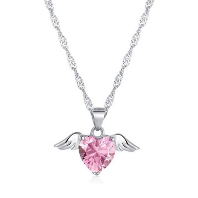S925 Plata Esterlina Alas de Amor Collar Mujeres Corazón Circón Clavícula Cadena Joyería