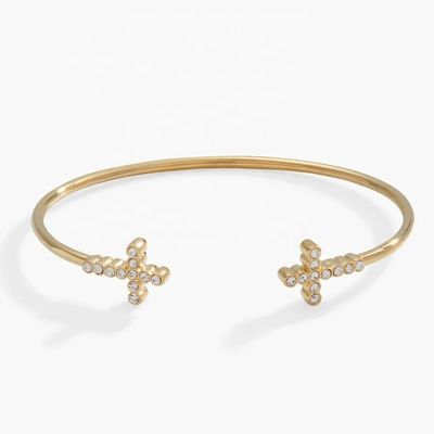 925 14K de oro Cruz Brazalete con cristal de zircón pavimentado para mujeres