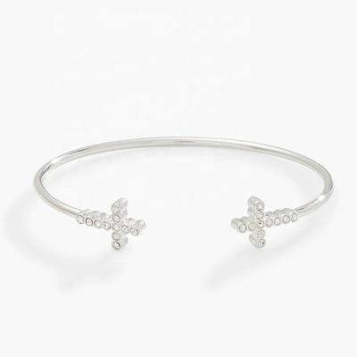 925 14K de oro Cruz Brazalete con cristal de zircón pavimentado para mujeres
