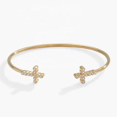 Patio con incrustación de cristal Zircon 925 de plata esterlina brazalete de cruz de 18K brazalete de oro