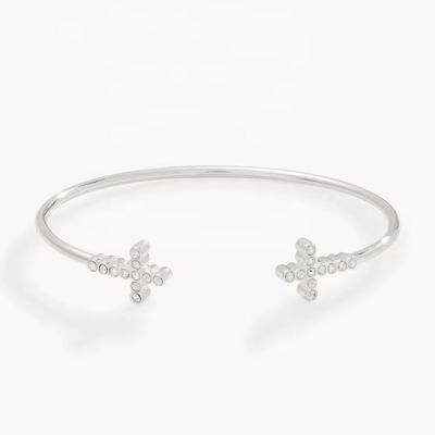 Patio con incrustación de cristal Zircon 925 de plata esterlina brazalete de cruz de 18K brazalete de oro
