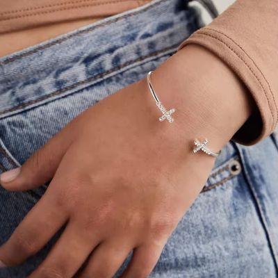 Patio con incrustación de cristal Zircon 925 de plata esterlina brazalete de cruz de 18K brazalete de oro