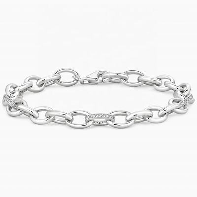 Chic estilo Micro Inserción tecnología de incrustación 925 Sterling Plata Blanco Oro Brazalete de enlace