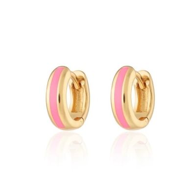 925 Logotipo personalizado 18K dorado rosado con esmalte de esmalte, pendientes de abrazo para mujeres