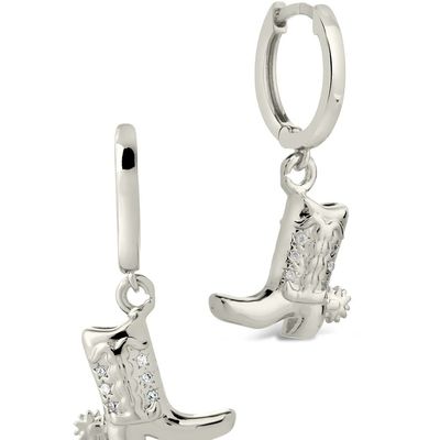 Botas de vaquero Micro delicado de latón de la gota de los aretes Blanco CZ Piedra de latón Dangle los aretes