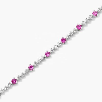 Brazalete de tenis de circo blanco rubí de corte redondo de plata esterlina Brazalete de tenis