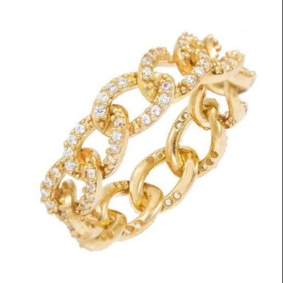 925 de plata esterlina Eternity Link Chain Band Mujeres Anillos de estilo clásico cubano con ZIRCON