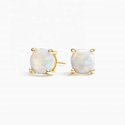 18K Oro 6MM Solitaire Opal Stud Los aretes para mujeres y niñas Joyería fina