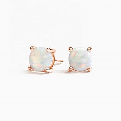18K Oro 6MM Solitaire Opal Stud Los aretes para mujeres y niñas Joyería fina