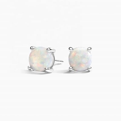 18K Oro 6MM Solitaire Opal Stud Los aretes para mujeres y niñas Joyería fina