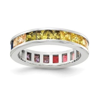 Colorido círculo de circo cúbico eternidad anillo de boda para mujeres 925 plata