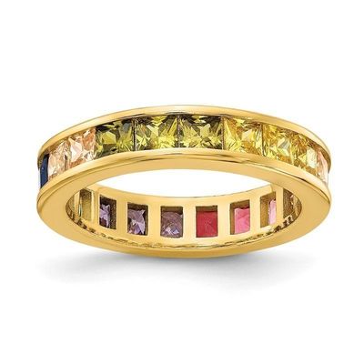 Colorido círculo de circo cúbico eternidad anillo de boda para mujeres 925 plata