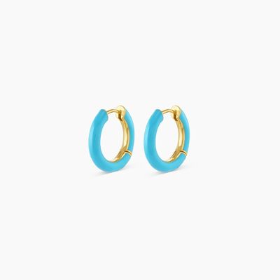 Logotipo personalizado Chunky 18K Oro Revestido Hoop color esmalte turquesa 925 plata esterlina Huggies Aretes
