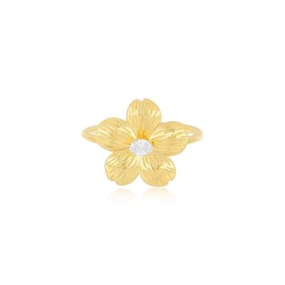 Forever Flower 18K Dorado Oval CZ Anillo de Mujeres en 925 joyas de plata esterlina