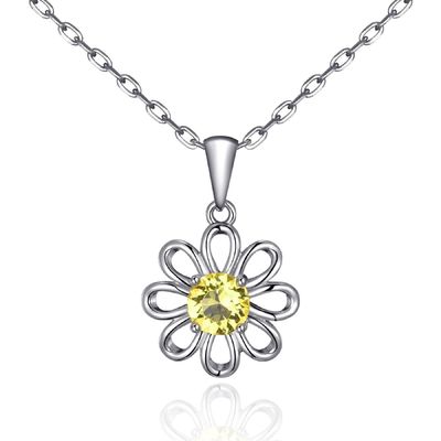 925 Pendiente de girasol de plata esterlina con joyería de cadena Diseño de zircón cúbico amarillo