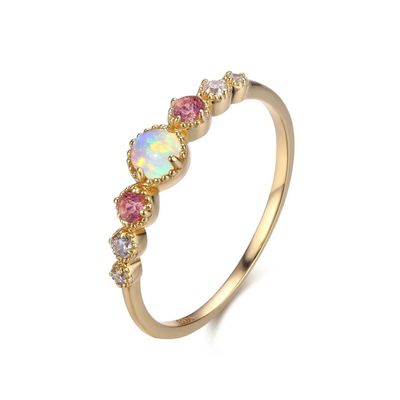 Opal y Rubí CZ 925 Plata Esterlina Anillos para Mujeres Niñas Joyería