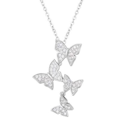 925 Plata Esterlina Blanco Oro Revestido Micron Pave 4 Mariposas Colgante de Encanto Para Mujeres