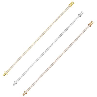Artículo caliente 925 Plata esterlina Revestimiento de oro 3 mm cúbico Circonia Brazalete de tenis para mujeres
