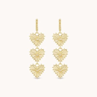 Hecho a mano 14K Dorado Dangle Multi Huggies Corazon encantamiento aretes perfecto presente
