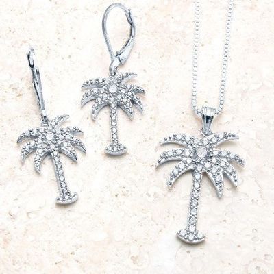 925 de plata esterlina Los pendientes de mujer con diseño de palma y circón diamante blanco CZ