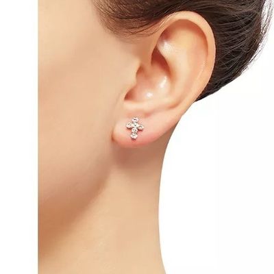 925 de plata esterlina blanco cúbico de zircónia cruzado botón de auriculares con dorado de 18K