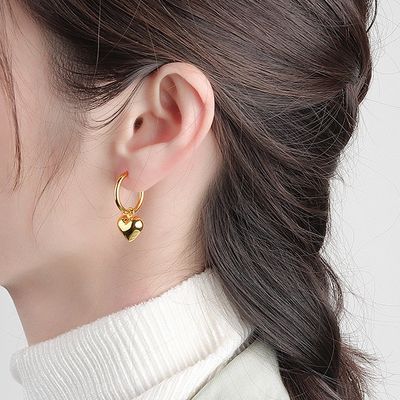 925 Plata Esterlina Forma de Corazón Mujeres Chicas Aretes de aro Brasileñas Joyas Revestidas de Oro