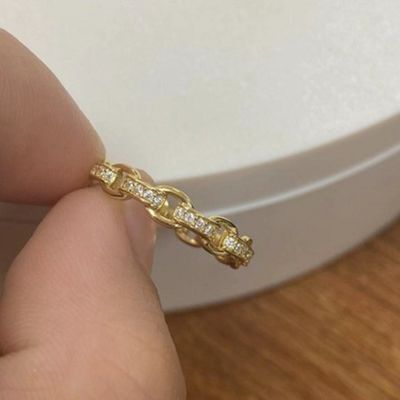 Cadena de enlace de acera 18K Oro Delicado Super Hada 925 Anillo de Plata Esterlina