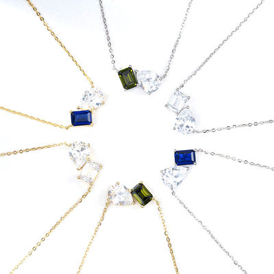 Venta caliente 925 Cushion de plata cortado zafiro y rectángulo cortado blanco zircón color bloque de zircón doble piedra colgante collares