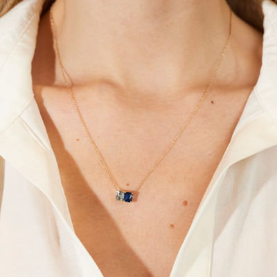 Venta caliente 925 Cushion de plata cortado zafiro y rectángulo cortado blanco zircón color bloque de zircón doble piedra colgante collares