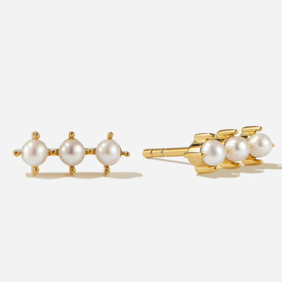 Oro 18K Revestimiento de Perlas Orecillos Sterling Plata con logotipo personalizado