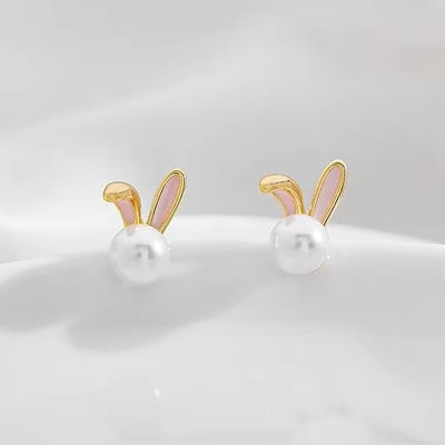 Conejo de Pascua Perlas De delicados orejas de zircón Conejito zanahoria Regalito de joyas