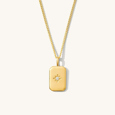 Collar de plata de ley 925 con estrella rectangular pequeña chapado en oro para niños