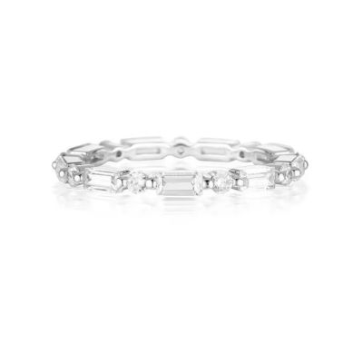 Oro de 18 carats Simple Moderno Rectangular Corte Blanco CZ 925 Plata Esterlina Anillo Eterno Femenino Regalo de Fiesta
