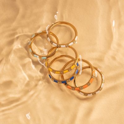 Anillos artesanales de cubo apilables 18K dorados 925 plata esterlina con esmalte blanco circonia cúbica joyería minimalista regalo para mujeres