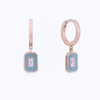 Baguette CZ Enamel Hoop Orecillos 925 Plata 18K Oro Revestido Joyería artesanal para mujeres