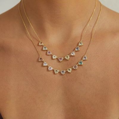 Collar con colgante de corazón hecho a mano chapado en oro con zafiro y circonitas cúbicas Joyería elegante para fiestas para mujeres