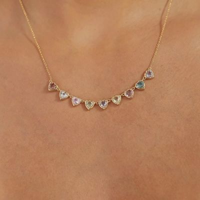 Collar con colgante de corazón hecho a mano chapado en oro con zafiro y circonitas cúbicas Joyería elegante para fiestas para mujeres