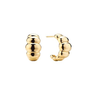 Pendientes de botón de media luna chapados en rodio y oro de 18 quilates – Elegantes pendientes de aro tipo cúpula para mujer, perfectos para el día a día y fiestas