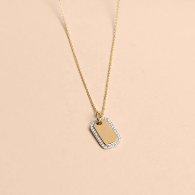 Collar grabado con circonitas chapado en oro rodio de plata de ley 925