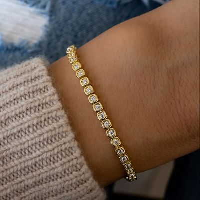 Brazalete de tenis de zircónia de 3 mm 925 Plata 14K Oro Revestido Joyería Unisex