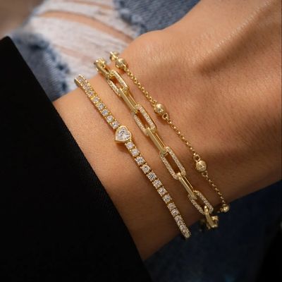 Brazalete de tenis de 925 Sterling Silver 14K Dorado con Circón