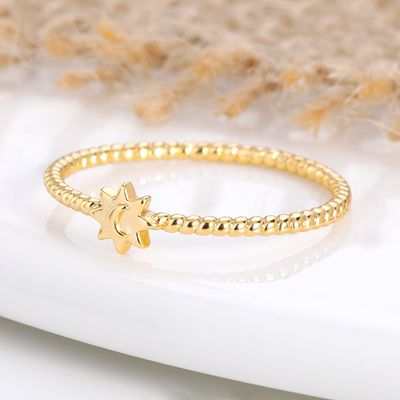Anillo unisex de plata de ley 925 con diseño de luna y sol, chapado en oro de 18 quilates